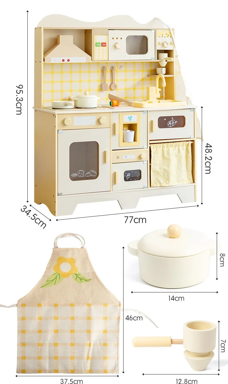 Large Wooden Kitchen Yellow Kitchen Kitchen with Music Function Playhouse Toys Children's Birthday Gift Good Vibrations