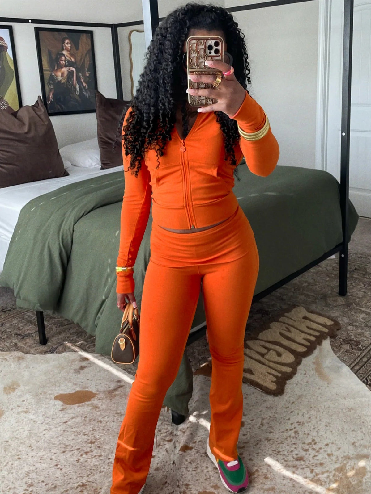 Custom 2 Piece Set Women Outfits Zipper Top and Flare Pants 2 Piece Sets Casual Two Piece Jogger Set Womens Fall Winter Clothing Good Vibrations