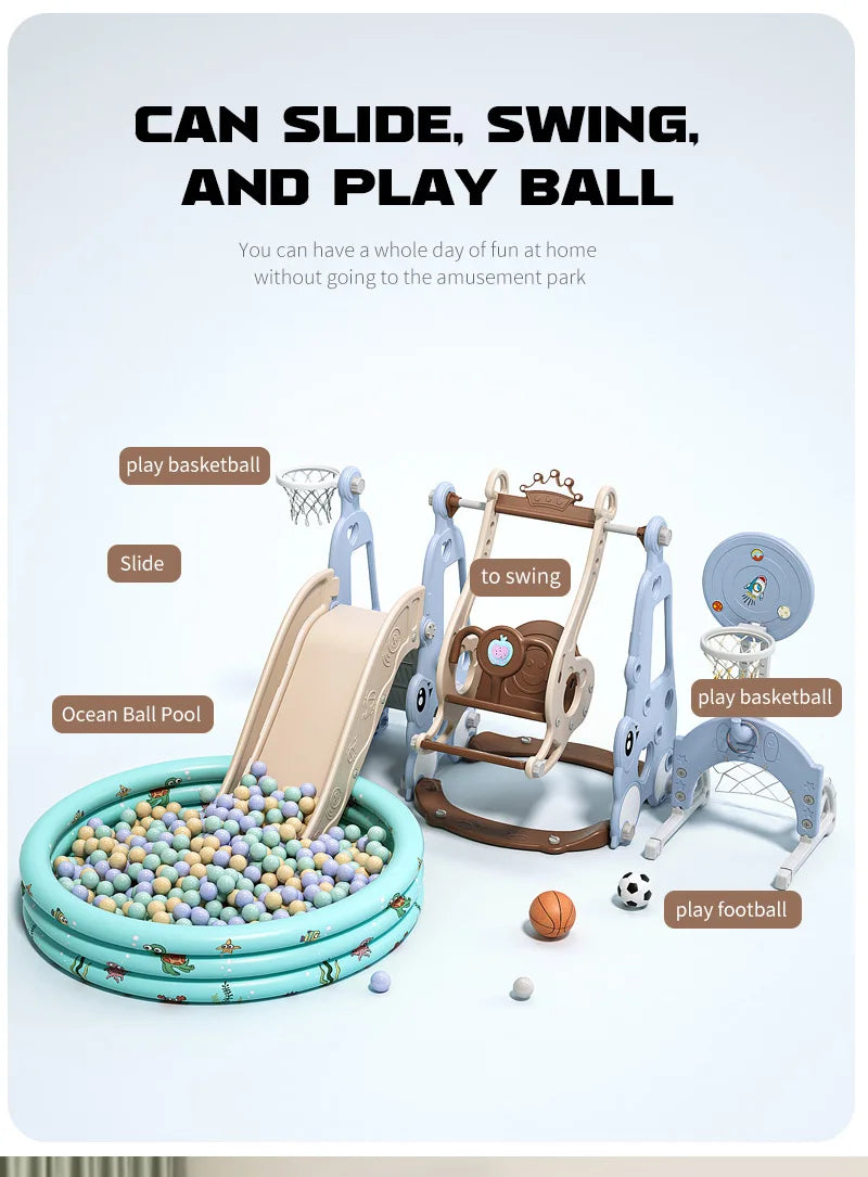 Indoor 6-in-1 Plastic Swing and Slide Set for Kids PE Baby Climbing Equipment Kindergarten Daycare Playhouse Good Vibrations