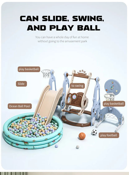 Indoor 6-in-1 Plastic Swing and Slide Set for Kids PE Baby Climbing Equipment Kindergarten Daycare Playhouse Good Vibrations