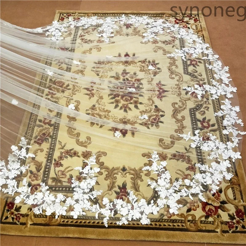 Western Style Bulk Sale Trendy Tulle Applique Long Veil Bridal Accessories Bride Flower Lace Cathedral Wedding Veil Good Vibrations