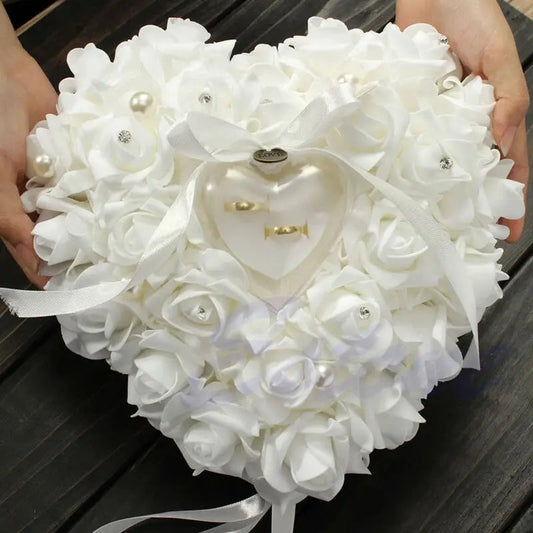 1Pcs Heart-shape Rose Flowers Ring Box Romantic Wedding Jewelry Case Ring Bearer Pillow Cushion Holder Valentine's Day Gift Good Vibrations