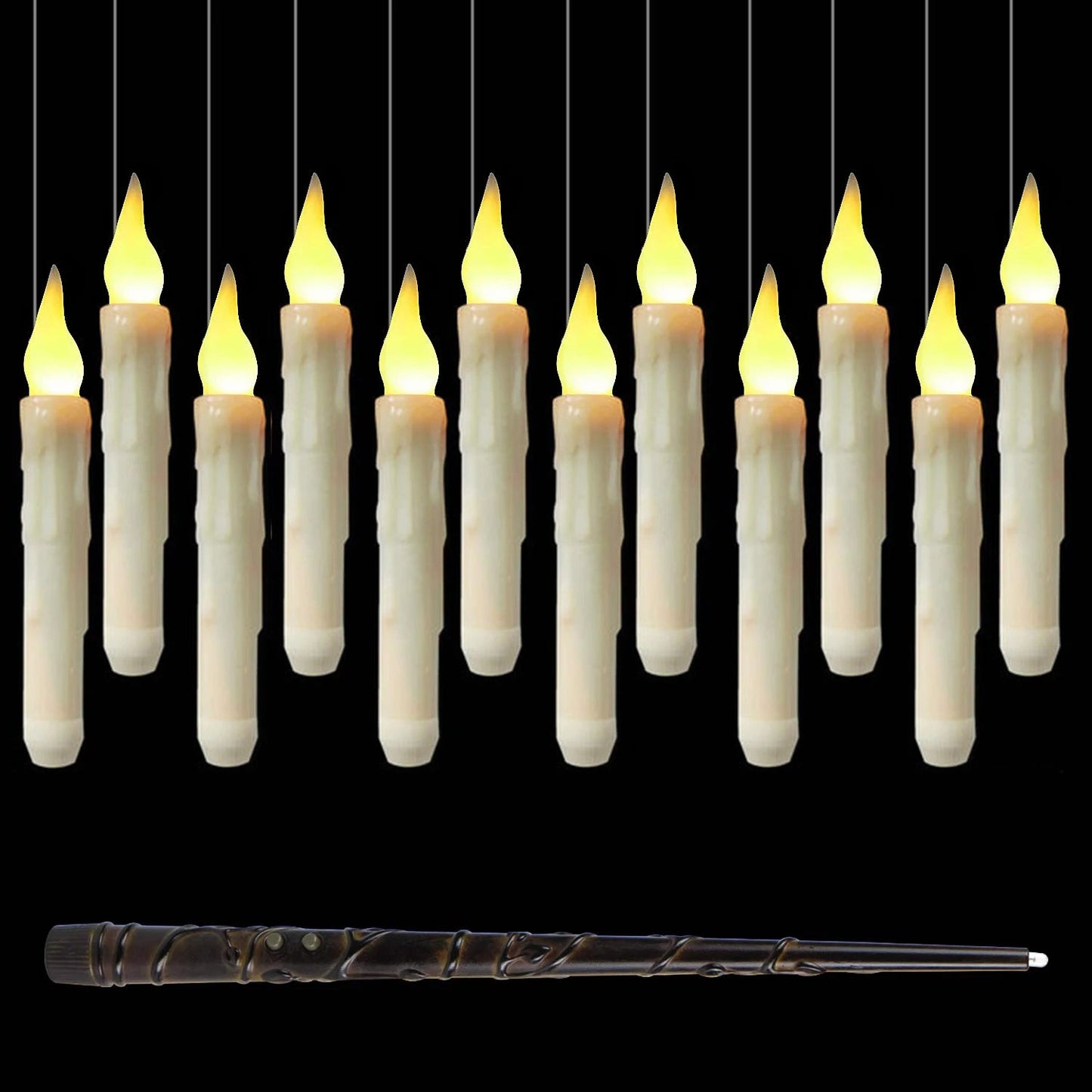 Flameless Candles with Magic Wand Remote Floating Candles Battery Operated Hanging Window Candles for Christmas Halloween Decor Good Vibrations