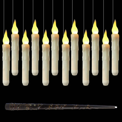 Flameless Candles with Magic Wand Remote Floating Candles Battery Operated Hanging Window Candles for Christmas Halloween Decor Good Vibrations