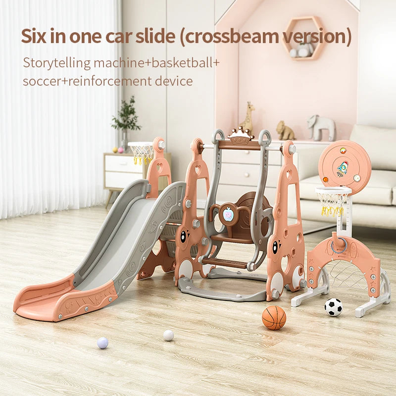 Indoor 6-in-1 Plastic Swing and Slide Set for Kids PE Baby Climbing Equipment Kindergarten Daycare Playhouse Good Vibrations