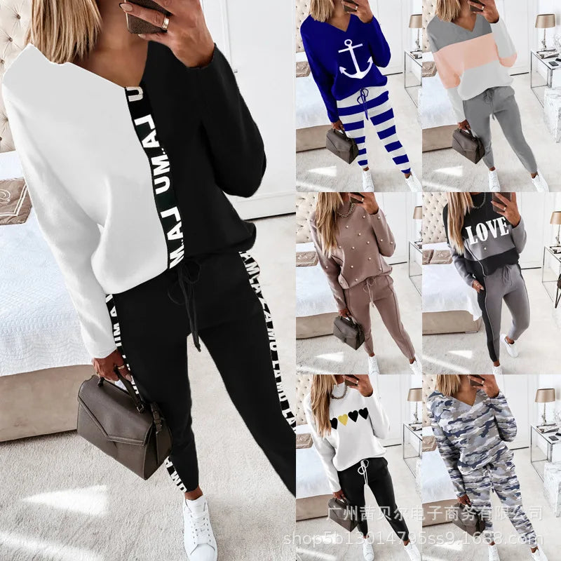 2023 Fashion New Two-piece Set High-necked Long-sleeved Tops Pocket Pants Casual Autumn Winter Sweater Women's Trousers Suit Good Vibrations