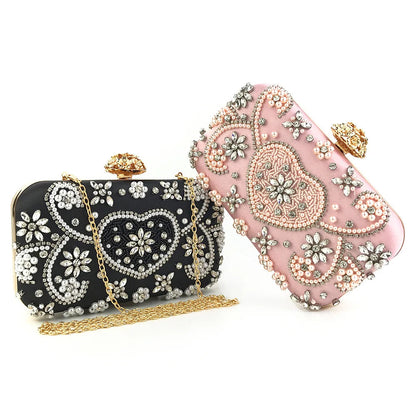 Amiqi Luxury Lady Crystal Rhinestones Hand Shoulder Bag Clutch Evening Bag Handmade Evening Dinner Bags for Women Good Vibrations