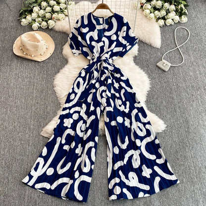Elegant V-Neck Tunic Slim Jumpsuit For Women High Waist Printed Lace Long Jumpsuit Wholesale Good Vibrations