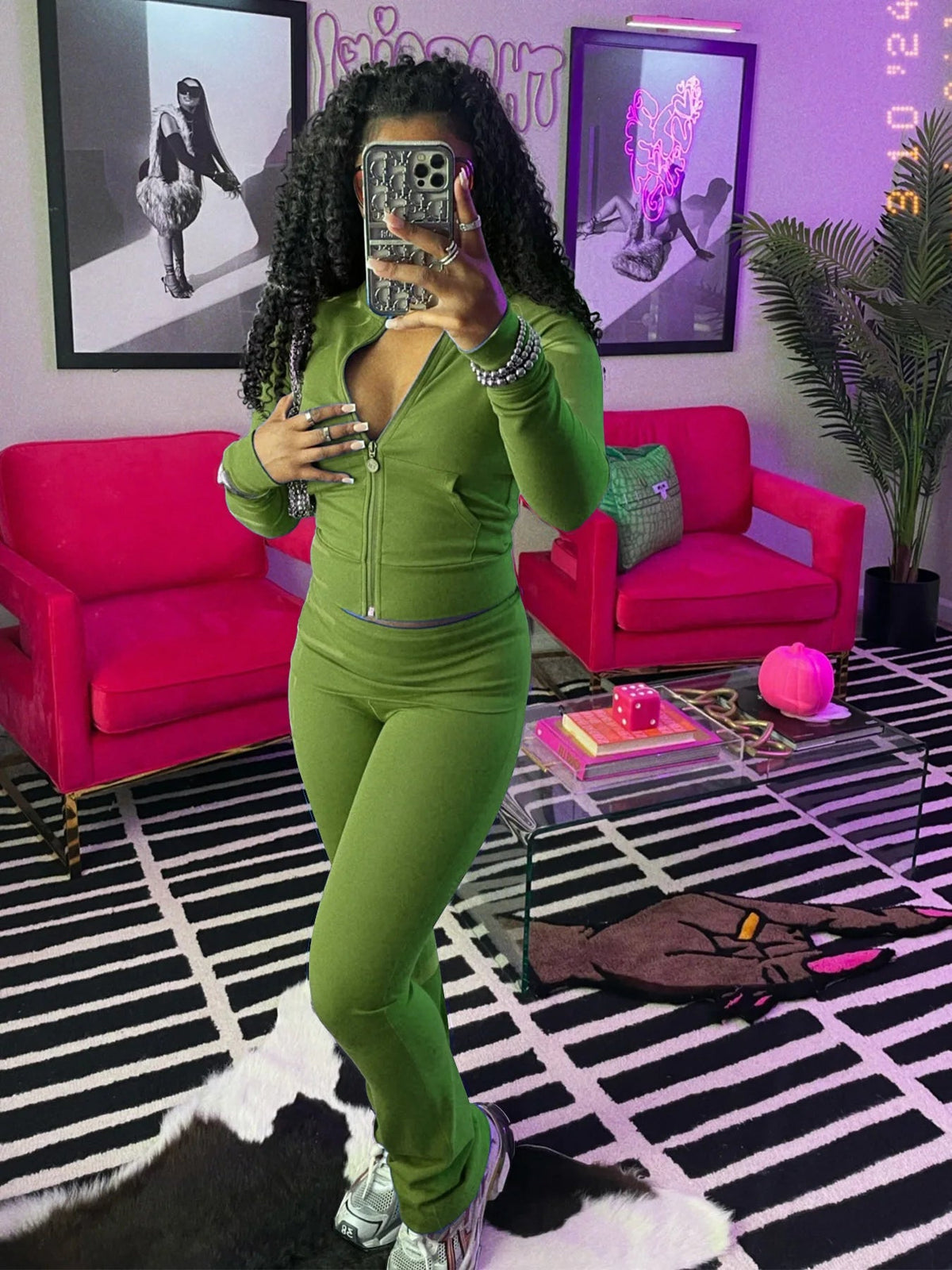 Custom 2 Piece Set Women Outfits Zipper Top and Flare Pants 2 Piece Sets Casual Two Piece Jogger Set Womens Fall Winter Clothing Good Vibrations