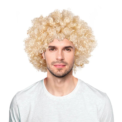 Men's Synthetic Short Afro Curly Blonde Wig Halloween Costume Party Cosplay High Temperature Fiber Good Vibrations