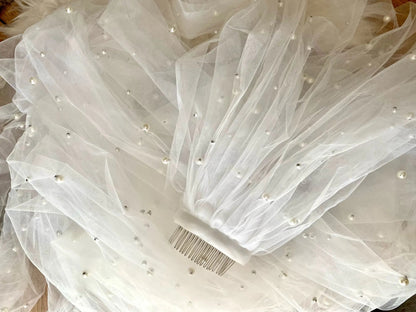 Pearls White Ivory Long Bridal Veil With Comb One Layer Cathedral Wedding Veil With Pearls Velos De Noiva Crystal Beads 75-300cm Good Vibrations