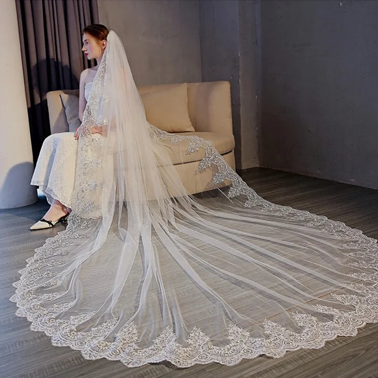 High Quality Latest Long Tulle Wedding Bridal Veil Lace Lady Wedding Veil Good Vibrations