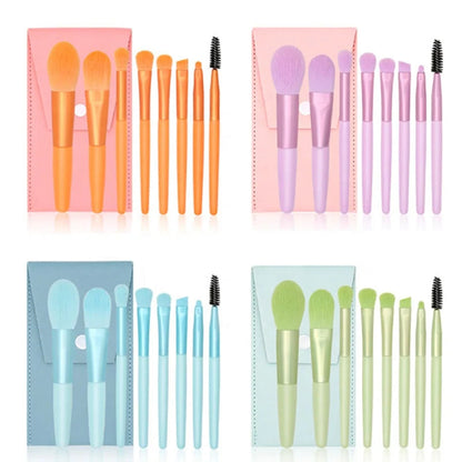 8pcs Macaron Makeup Brushes Set Eye Shadow Foundation Tool 8pcs Mini Travel Portable Cute Makeup Brush for Kids with Zipper Bag Good Vibrations