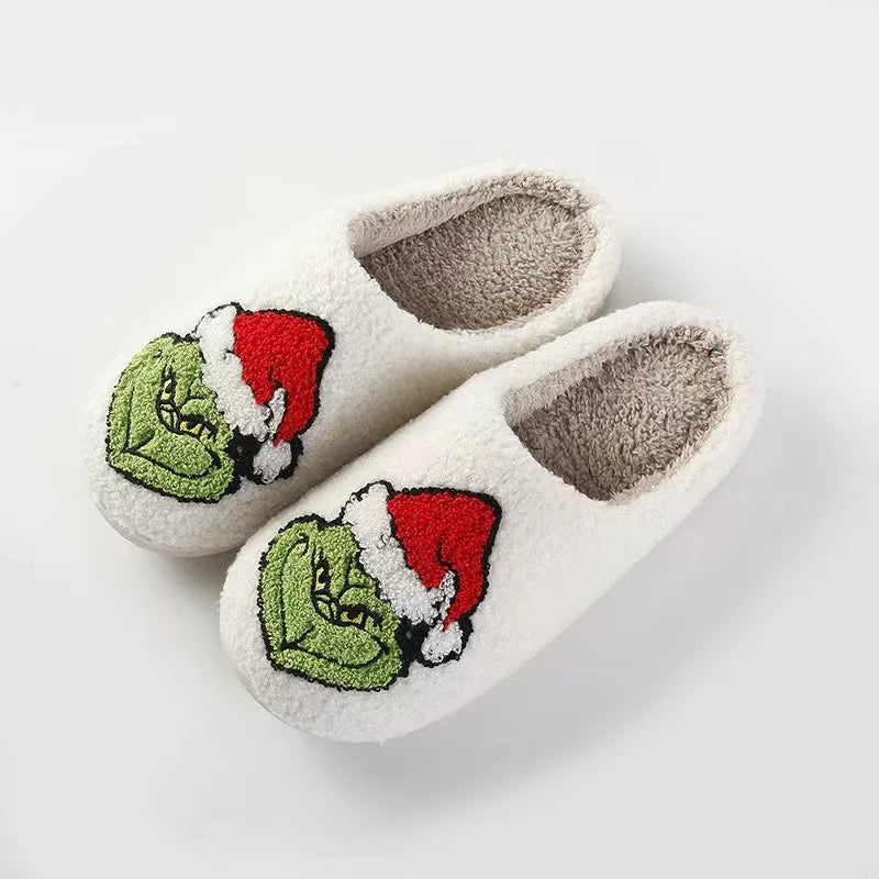 New Home Christmas Grinch Warm Winter Cotton Slippers Couples Men and Women Thick-soled Soft-soled Shoes Thick Non-slip Good Vibrations