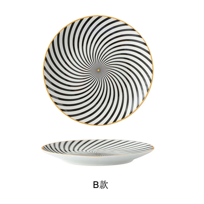 Tableware Ceramic Dinner Plate Set Dish 8/10 Inch Porcelain Cute Dessert Plate Dinnerware Geometric Western Food Steak Plate Good Vibrations