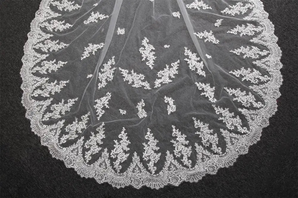 Luxury Cathedral 3.5M Wedding Veil Lace Pearls Beaded Bridal Veil Good Vibrations