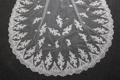 Luxury Cathedral 3.5M Wedding Veil Lace Pearls Beaded Bridal Veil Good Vibrations