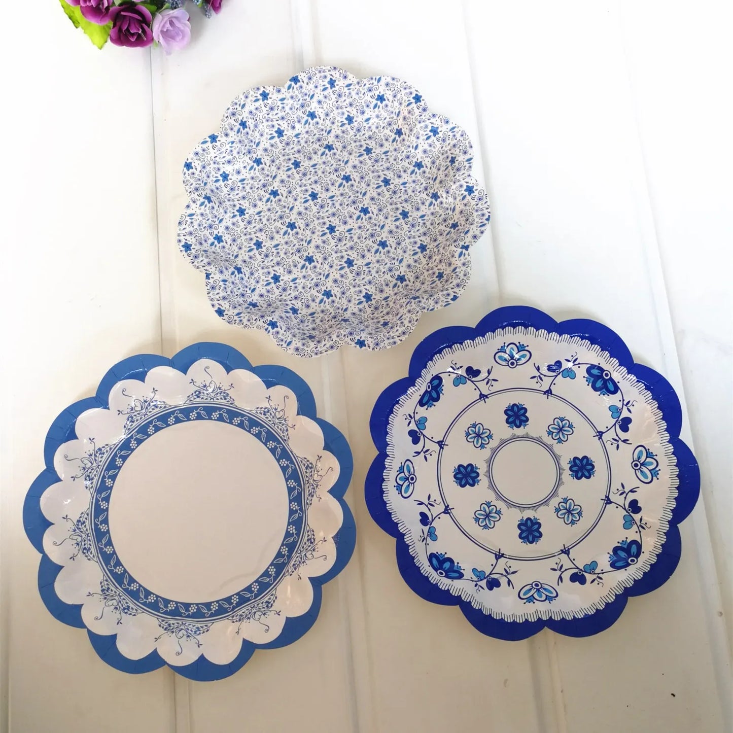 Retro Floral Chinese Style Blue and White Porcelain Paper Plate Party Plates Wedding Lace Dish Disposable Plate 1PC Tablecloth Good Vibrations