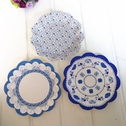 Retro Floral Chinese Style Blue and White Porcelain Paper Plate Party Plates Wedding Lace Dish Disposable Plate 1PC Tablecloth Good Vibrations