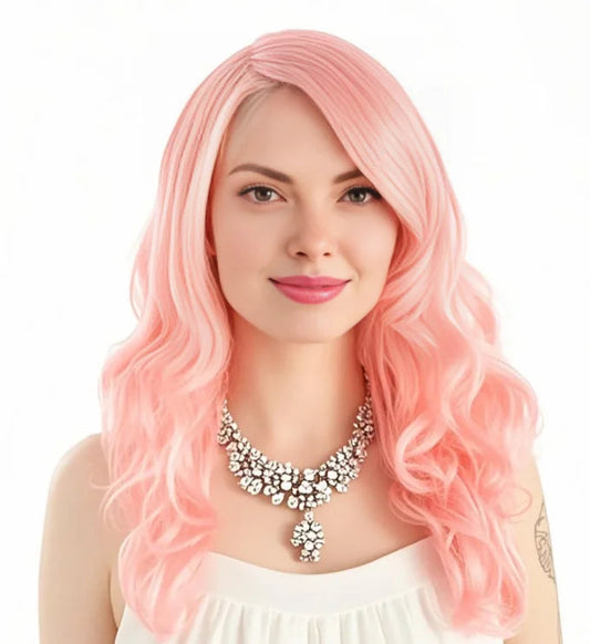 Pink Medium Curly Party Wig for Women Girls Cosplay Halloween Costume Hairpiece Fashion Synthetic Wig Good Vibrations