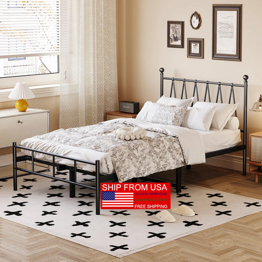 Single Size Bed Frame Heavy-Duty Platform with Metal Slats Support No Box Spring Needed/Easy Assembly Matte Black Good Vibrations