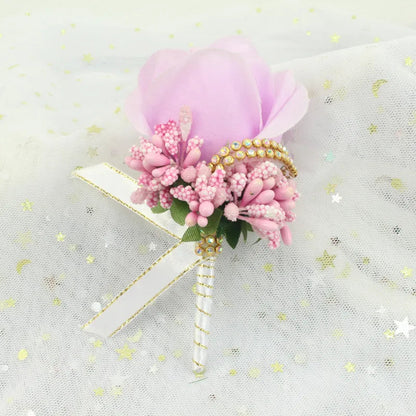 YO CHO Wedding Bouquet Artificial Rose Flowers Blue Brooch Corsages Glitter Rhinestone Ribbon Lace Classic Prom Boutonniere Pins Good Vibrations