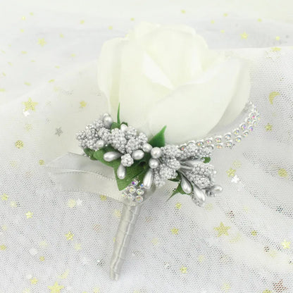 YO CHO Wedding Bouquet Artificial Rose Flowers Blue Brooch Corsages Glitter Rhinestone Ribbon Lace Classic Prom Boutonniere Pins Good Vibrations