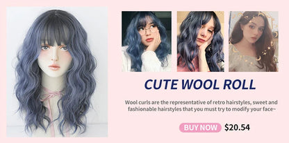7JHHWIGS Long Wavy Synthetic Black Wigs For Women With Fringe Fashion Heat Resistant Mid-Length Daily Straight Light Brown Hair Good Vibrations
