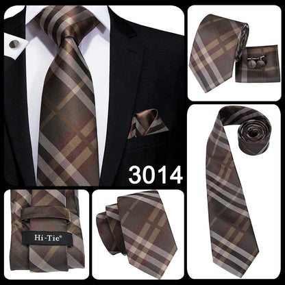 Hi-Tie Champagne Gold Striped Paisley Solid Men Silk Wedding Tie Fashion Design Necktie For Men Hanky Cufflink Business Party Good Vibrations