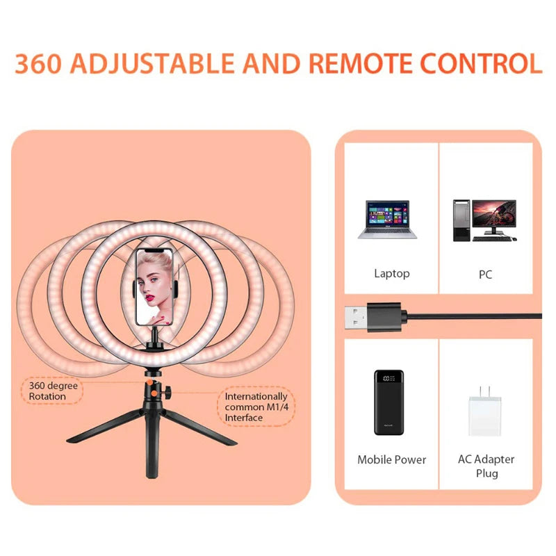 26cm LED Selfie Ring Lamp Photographic Selfie Ring Lighting USB Remote Fill light For Tiktok Video Live with Phone Holder Tripod Good Vibrations Adult Super Store