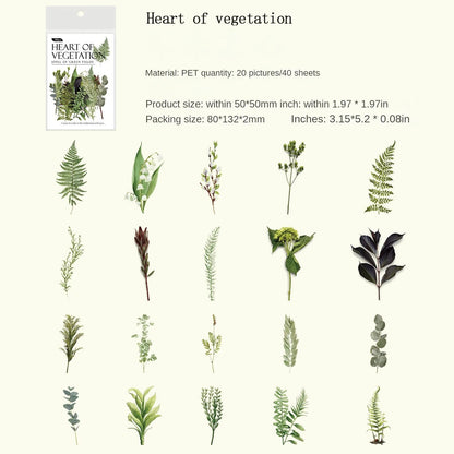 40 Sheets/pack PET Sticker Pack Green Wilderness Pastoral Series Alien Plant Theme Material Decoration Good Vibrations