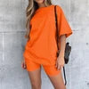 ANSZKTN Custom logo T Shirt Casual Sports Custom Tracksuit Solid Color Women Outfits Short Sleeve Biker Shorts Two Piece Set Good Vibrations