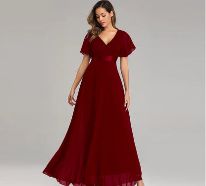 Evening Dresses XUCTHHC Elegant V-Neck Ruffles Chiffon Formal Evening Gown  Robe Vestidos De Fiesta Dress for Wedding Party Good Vibrations