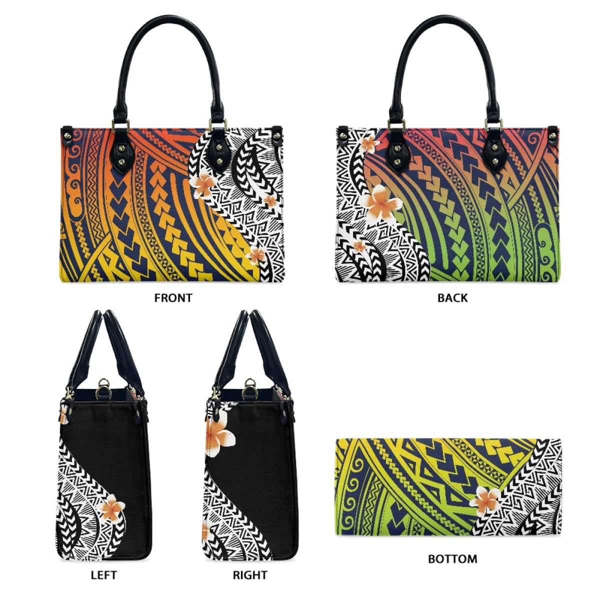 Customized Luxury Leather Women Handbag Hawaii Tribal Polynesian Tattoo Print Pu Leather Purse Shoulder Bag Lightweight Tote Bag Good Vibrations