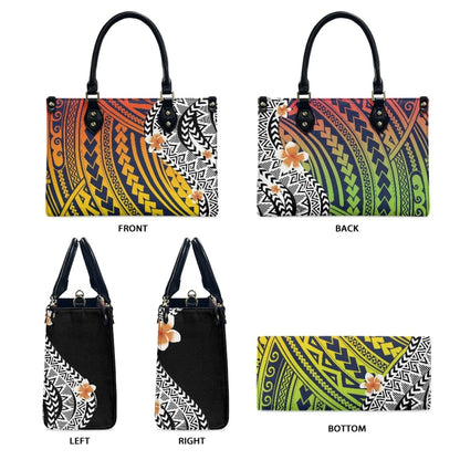 Customized Luxury Leather Women Handbag Hawaii Tribal Polynesian Tattoo Print Pu Leather Purse Shoulder Bag Lightweight Tote Bag Good Vibrations