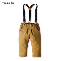 Top and Top Boys Clothing Sets Springs Autumn New Kids Boys Long Sleeve Plaid Bowtie Tops+Suspender Pants Casual Clothes Outfit Good Vibrations