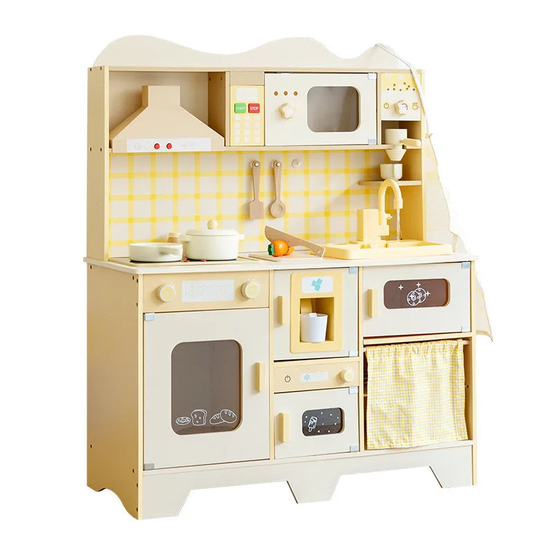 Large Wooden Kitchen Yellow Kitchen Kitchen with Music Function Playhouse Toys Children's Birthday Gift Good Vibrations