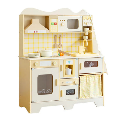 Large Wooden Kitchen Yellow Kitchen Kitchen with Music Function Playhouse Toys Children's Birthday Gift Good Vibrations