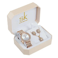SHENGKE Octagonal Box Ladies Watch Set, Luxury Brand Exquisite Packaging Fashion Look Watch Necklace Earrings Three-in-one Set Good Vibrations