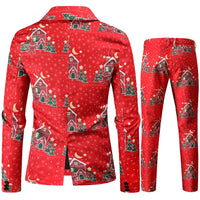 Red Printed Two-piece Men's Christmas Suit (Jacket + Pants) Stylish Male Blazer Coat with Trousers Black Green Blue S-4XL - Good Vibrations