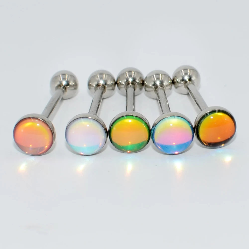 1PC Surgical Steel Tongue Barbell Ring Tongue Piercing Tongue Rings Flash Film Bling Bling Helix Stud New Body Piercing Jewelry Good Vibrations