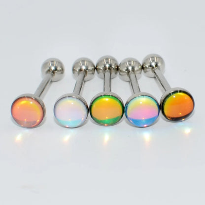 1PC Surgical Steel Tongue Barbell Ring Tongue Piercing Tongue Rings Flash Film Bling Bling Helix Stud New Body Piercing Jewelry Good Vibrations