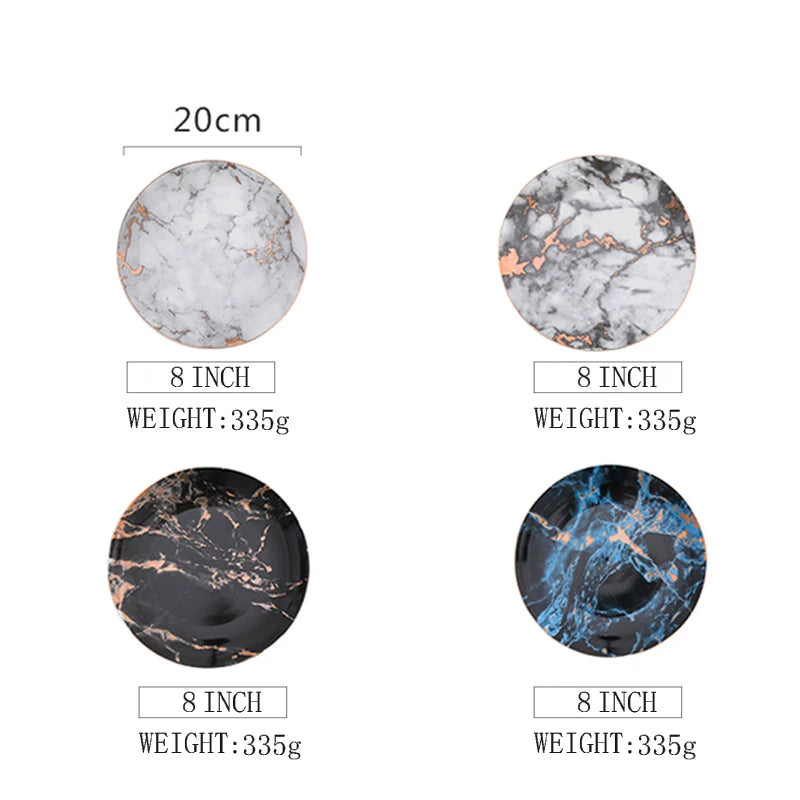 European Style Marble Plates Ceramic Dinner Set Gold Inlay Porcelain Dessert Plate Steak Salad Snack Cake Plates Tableware Good Vibrations
