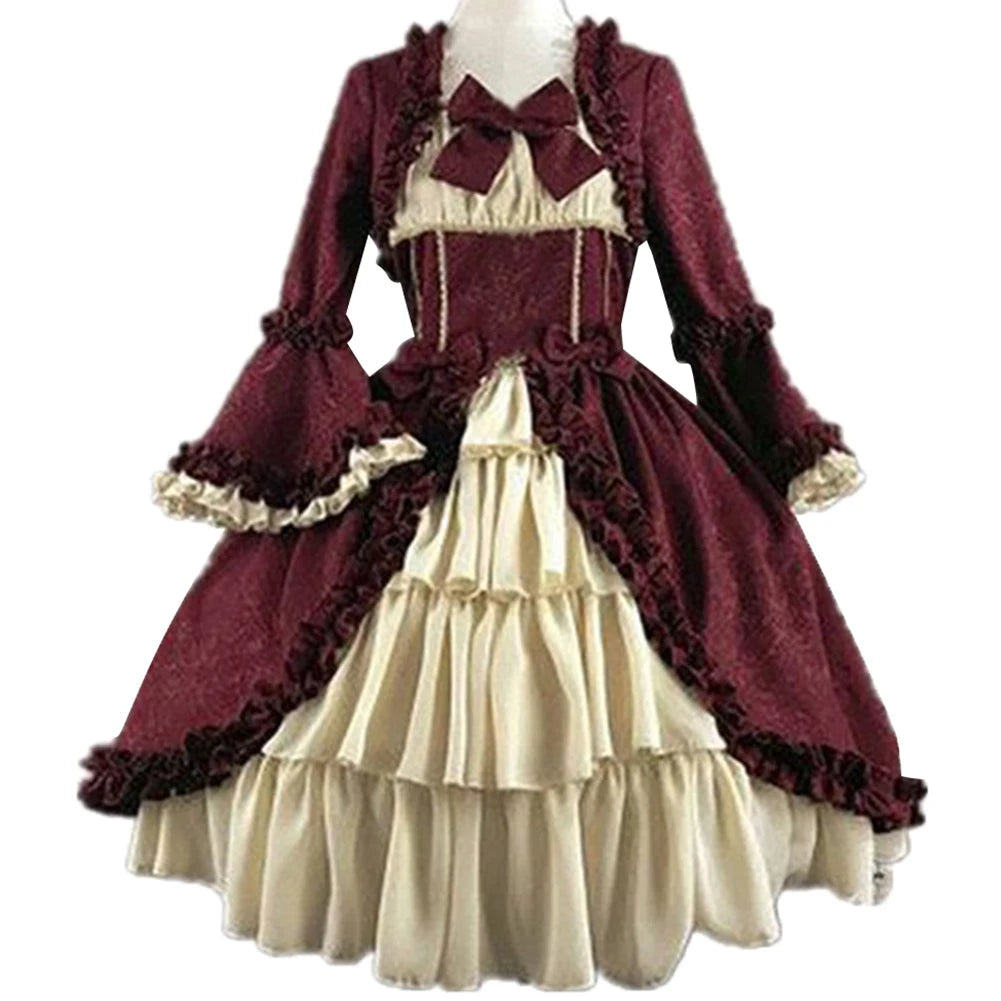 Medieval Dresses Gothiced Court Dress Royal Lady Ball Lolita Dress Square Neck Tight Waist Bowknot Women Dress Vestido Ropa Good Vibrations