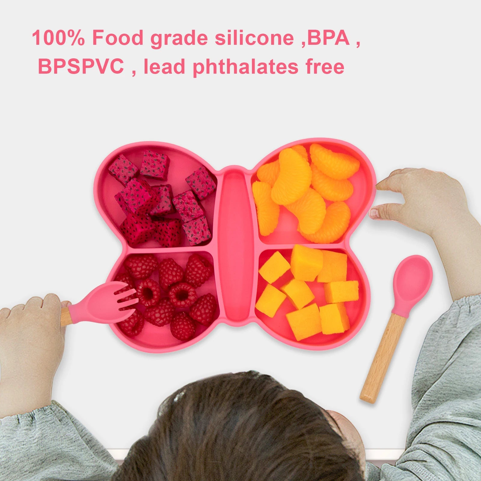 Baby Meal Plate, Baby Suction Cup Silicone Bowl, Children's Complementary Food Plate, Baby Meal Plate, Grid Plate Good Vibrations