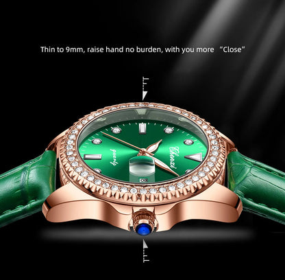 CHENXI Women Watch 385 Fashion Luxury Green Rhinestone Dial Stainless Steel Diamond Quartz Watches for Lady Dress Bracelet Gift Good Vibrations