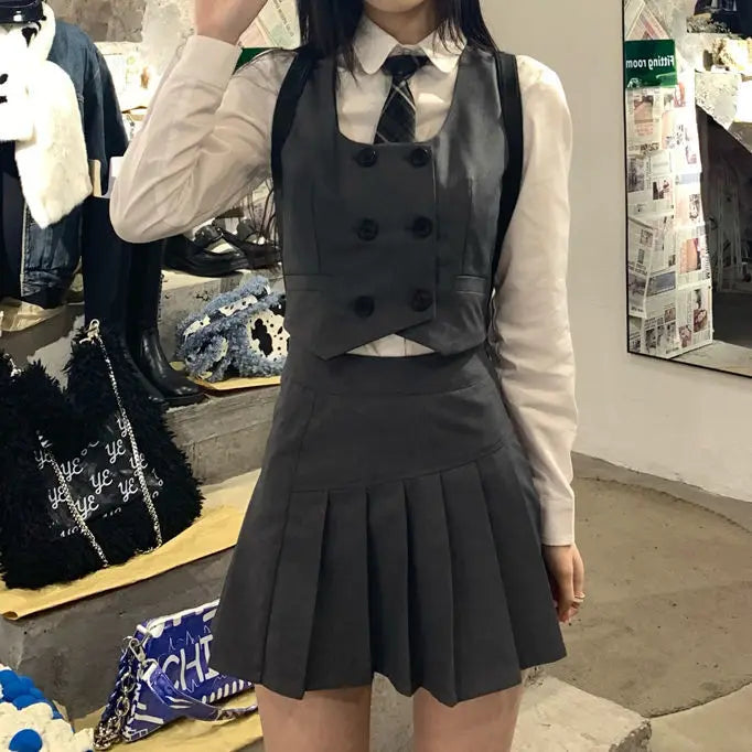 2021 Japanese School Uniform White Three Lines College High School Girls Student Uniforms Sailor Suit White Tops Pleated Skirt Good Vibrations Adult Super Store