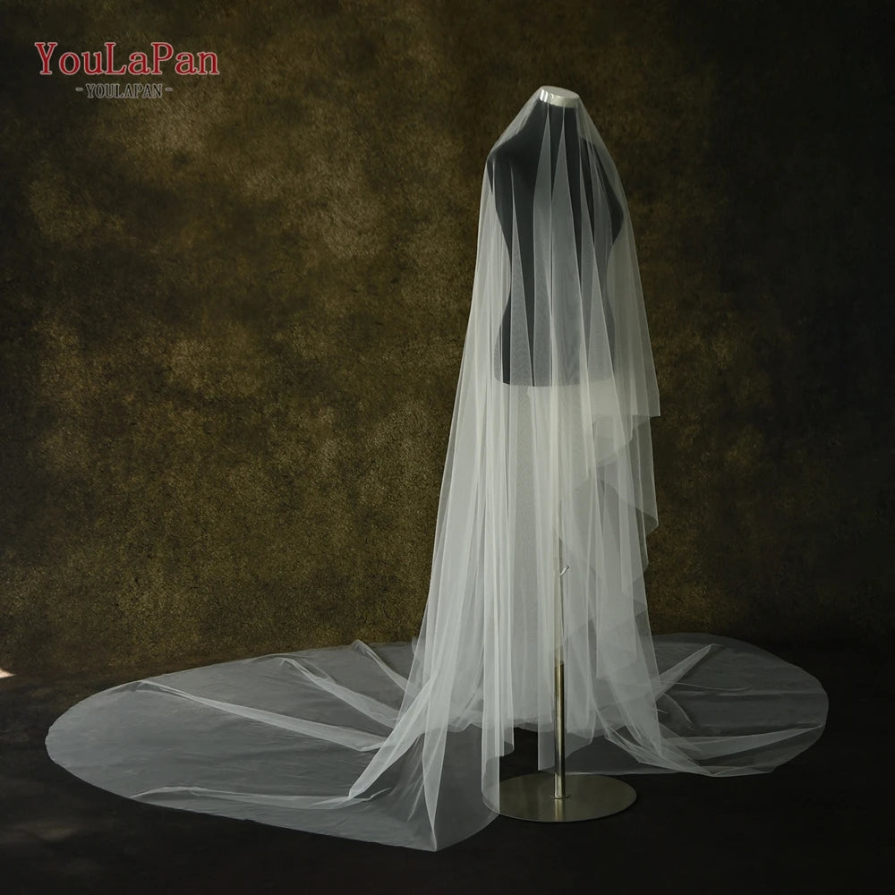 YouLaPan V25-L Extra Large Solid Color Bridal Veil 118 Inch Round Double Layer Classic Veil for Cathedral Wedding Lawn Wedding Good Vibrations