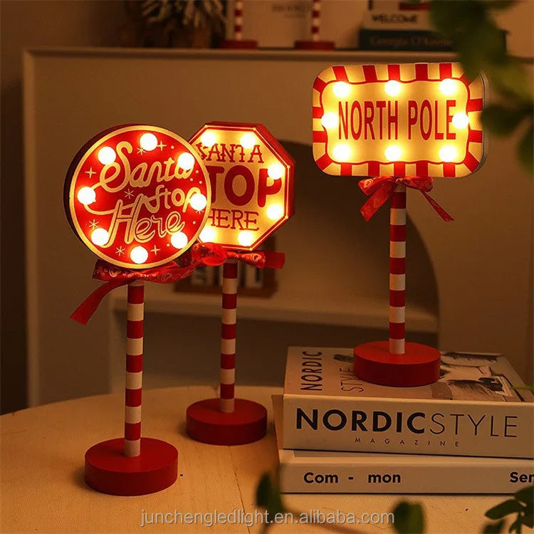 New Year Santa Claus Led Road Sign Light Tabletop Decoration for Home Christmas Ornaments Luce De Navidade Good Vibrations