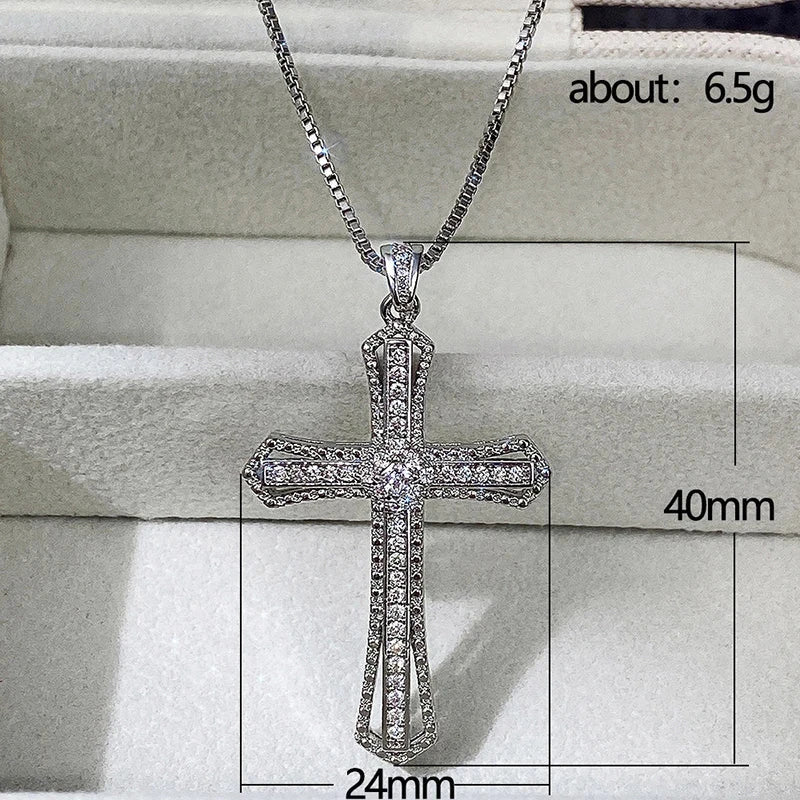 Huitan Hip Hop Cross Necklace for Women with Dazzling CZ Stone Luxury Silver Color Cool Neck Accessories Party Trendy Jewelry Good Vibrations
